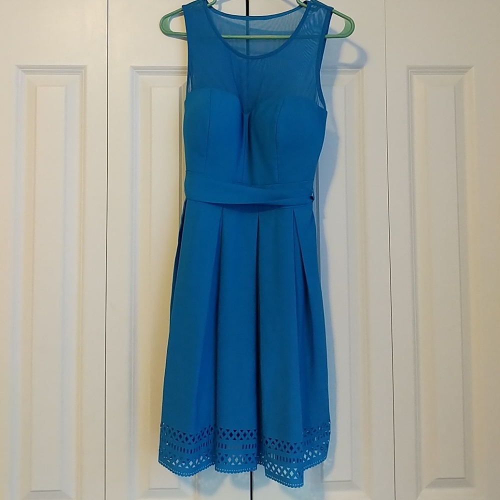 Blue illusion necklace dress with cutout detail